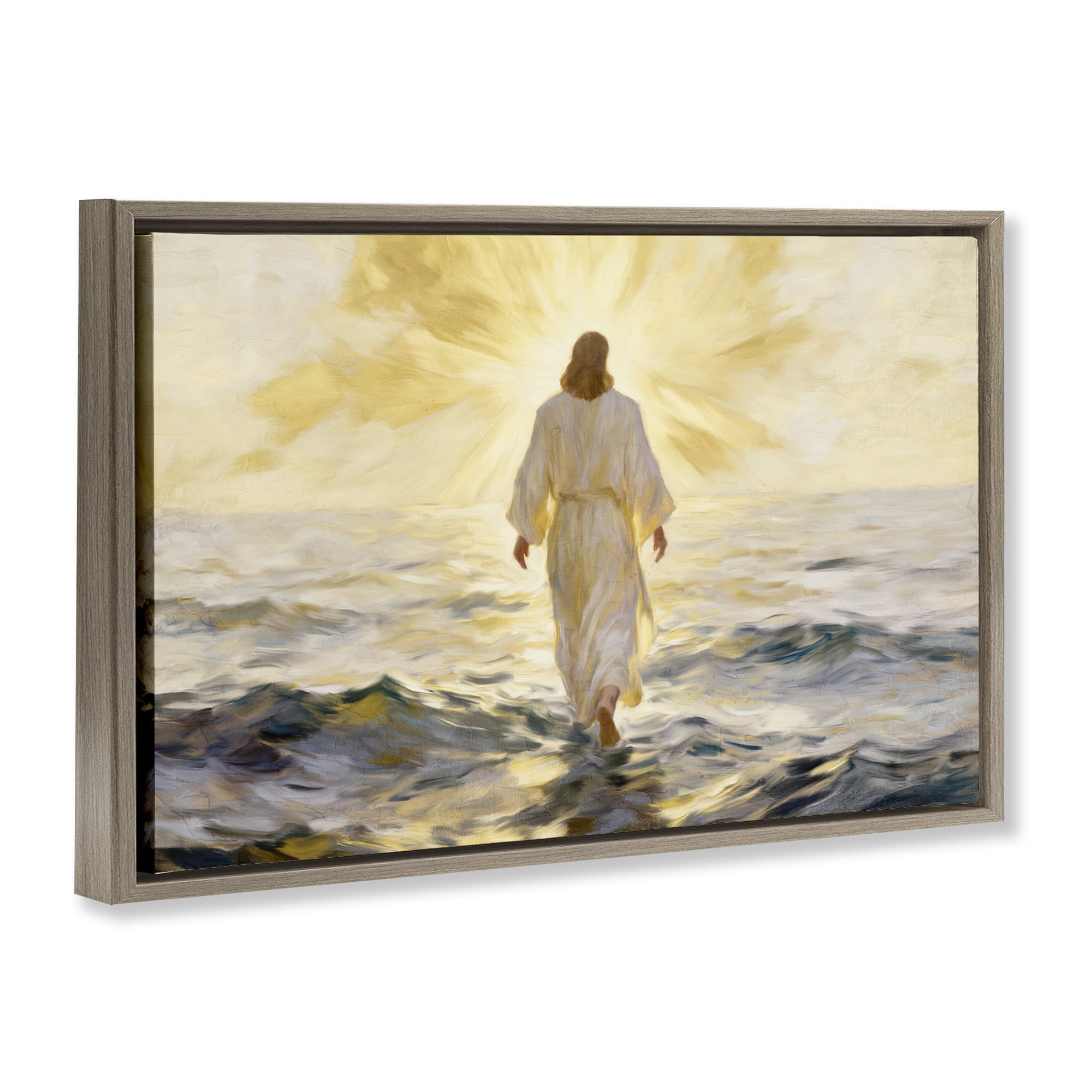 Stupell Industries Golden Walk Spiritual Figure Brown Framed Floater Canvas Wall Art, design by Kim Allen