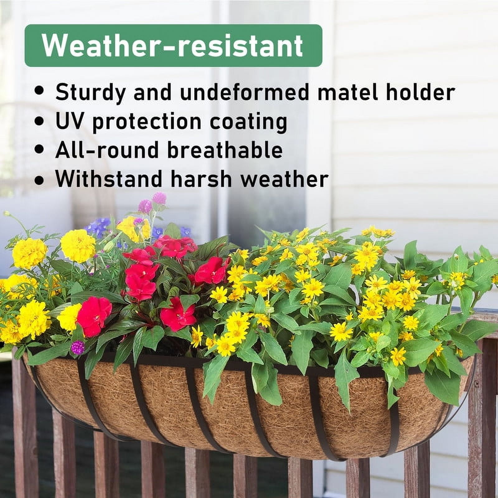 Every Moment Counts 2-Pack 24" Vertical Stack Railing Planters, Window Box Set with Coco Liners & Drainage - Dual-Tier Rail Décor for Patio/Deck