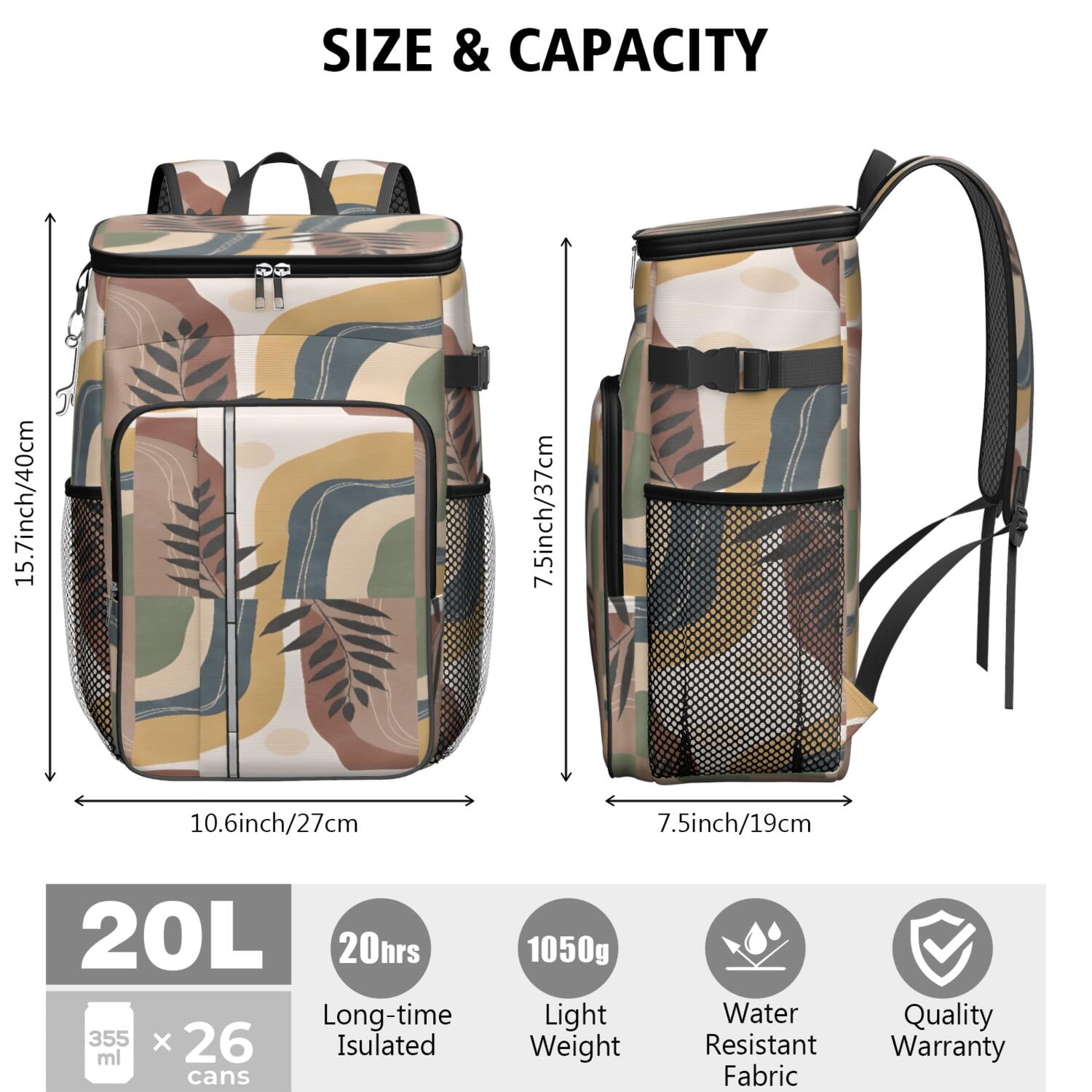 Travel Cooler Bag - Boho Bohemian Art Camping Beer Cooler Backpack with Bottle Opener- Waterproof Insulated Picnic Backpacks - Cooler Bag for Beach