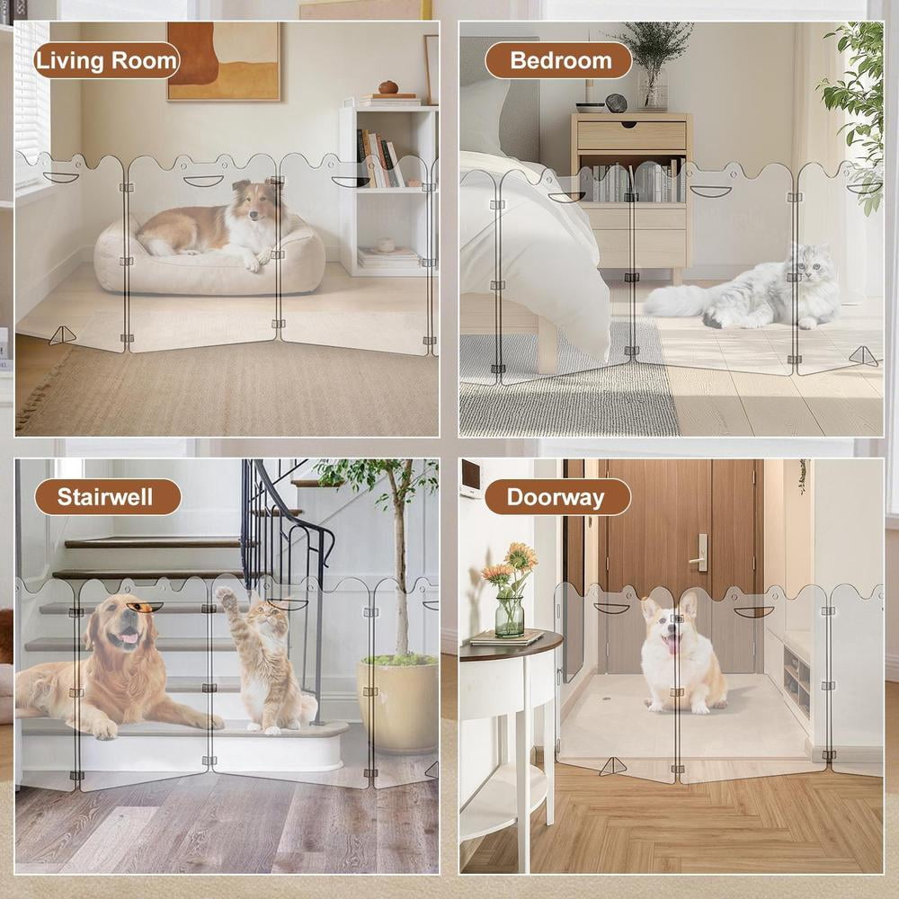 Acrylic Dog Playpen for House, Pre-Assembled Foldable Clear Gate Indoor with Handles, Free-Standing Pet Fence for Doorways for Small Dogs Puppy Cat Rabbit (4-Panel)