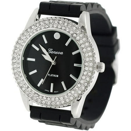 Brinley Co. Women's Rhinestone Accent Silicone Watch