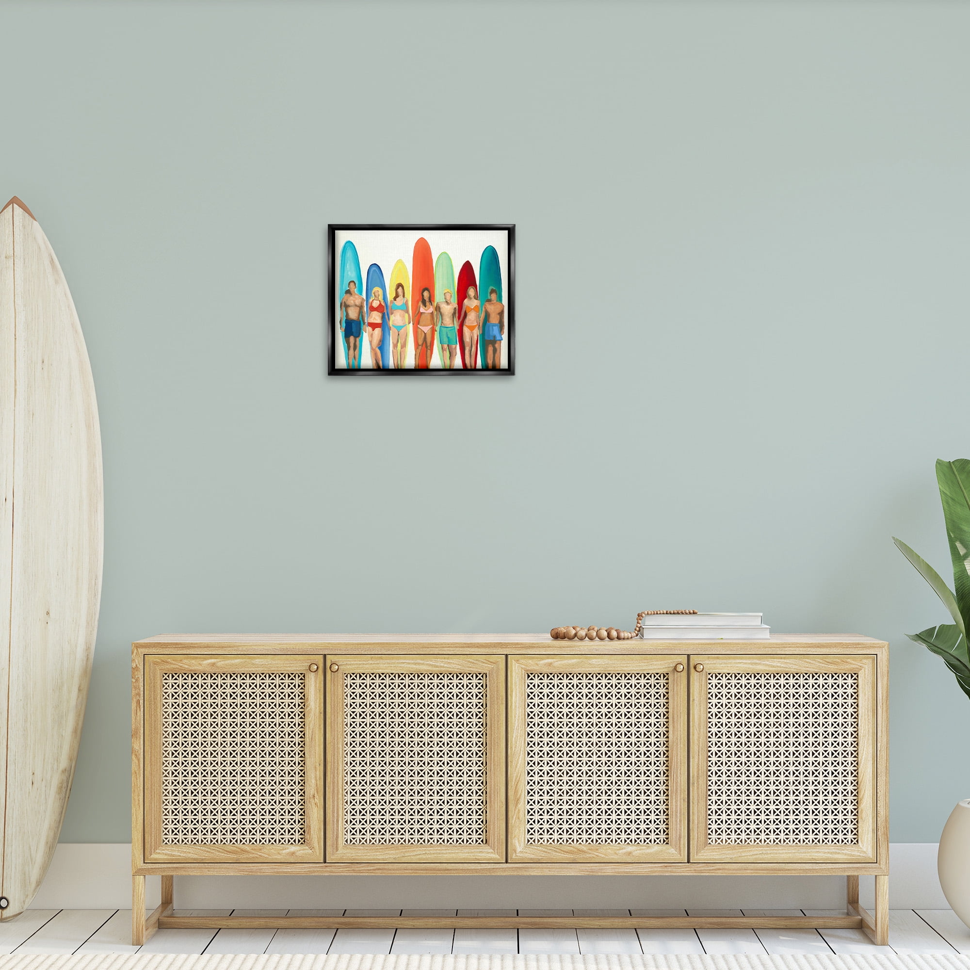 Stupell Industries Abstract Surfer Friends Sports Painting Black Floater Framed Canvas Art Print Wall Art, 21 x 17