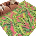 thumbnail image 2 of 5'x8' Area Rugs, Green Tropical Leaves Indoor Outdoor Area Rug for Living Room Bedroom, Summer Palm Botanical Pink Washable Bathroom Rugs Kitchen Floor Carpet Mats Home Decor Aesthetic, 2 of 8