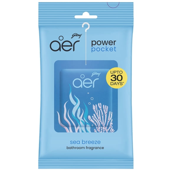 Godrej Aer Power Pocket Sea Breeze Désodorisant Pour Salle de Bain, 10 g, Dure Jusqu’à 30 Jours, Désodorisant Pour Salle de Bain