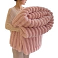 thumbnail image 2 of Striped Bubble Faux Rabbit Fur Throw Blanket,60"x80",Ultra Soft,Luxury Ribbed Faux Fur Throw,Thick Warm Textured Blanket,Cozy Fluffy Reversible Polyester for Bed,Couch,Chair,Sofa,Pink, 2 of 6