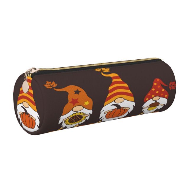Disketp Fall Gnomes Estuche Organizador de Lápices de Cuero, Estuche de Oficina con Cremallera para Bolígrafo y Lápiz