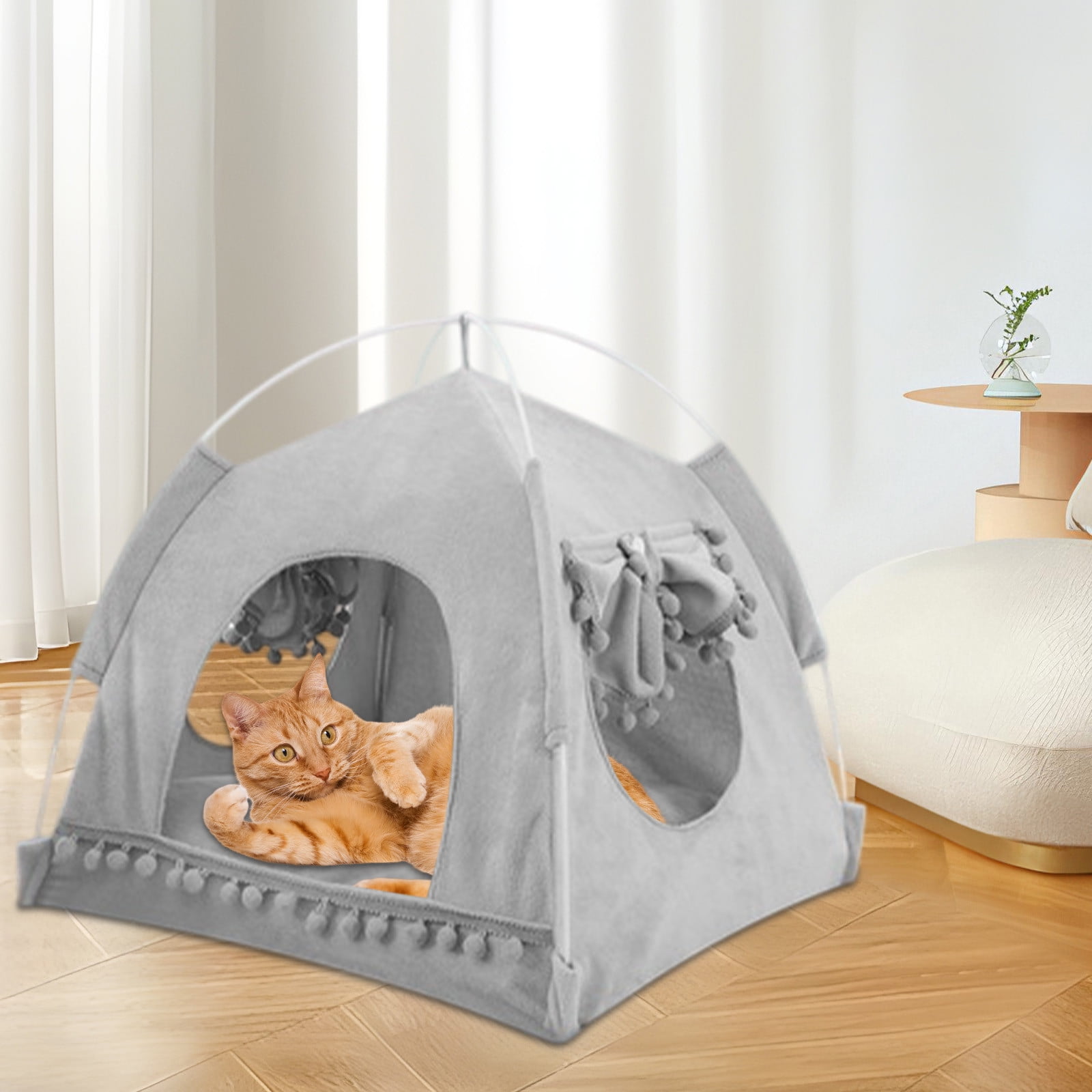 Roiihwy Cat Tent With Ground Nails Outdoor/Indoor, Cat and Dog Waterproof Tent House Washable, Cave Nest Bed for Cat, Bunny and Small Animal, Gray