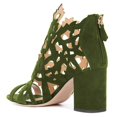 thumbnail image 2 of YDN Women Unique Peep Toe Chunky Mid High Heels Ankle Boots Cutout Design Back Zippers Booties Casual Dress Party Daily Shoes Size 11 Green, 2 of 3
