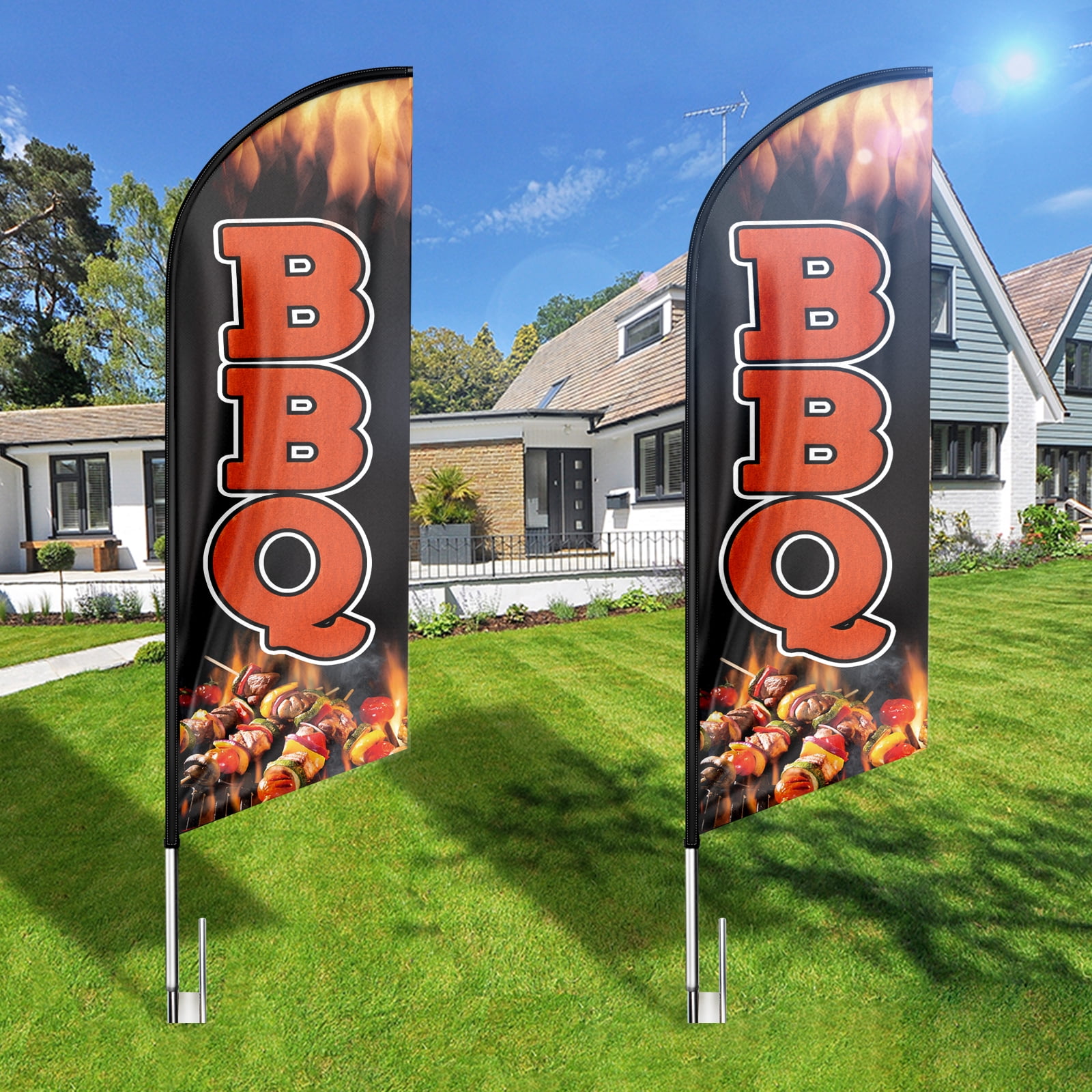 BBQ Sign Feather Flag ,8FT BBQ outdoor advertising flag, BBQ Business Sign,BBQ Swooper Flag（FLAG ONLY）