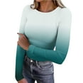 thumbnail image 2 of Fznquz Womens Tops Casual White Crewneck Long Sleeve Shirt Winter 2025 Fall Gradient Womens Tees, 2 of 8
