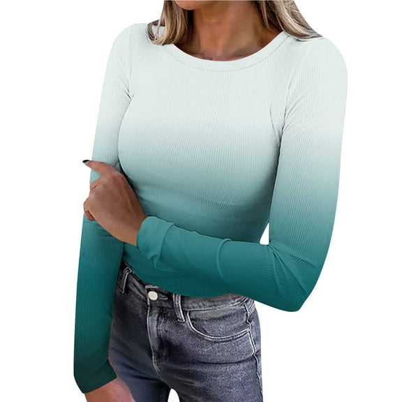 zbxnLI Womens Ribbed Long Sleeve Shirts Knit Slim Basic Tee Tops Casual Comfy Fall Going out T-Shirts