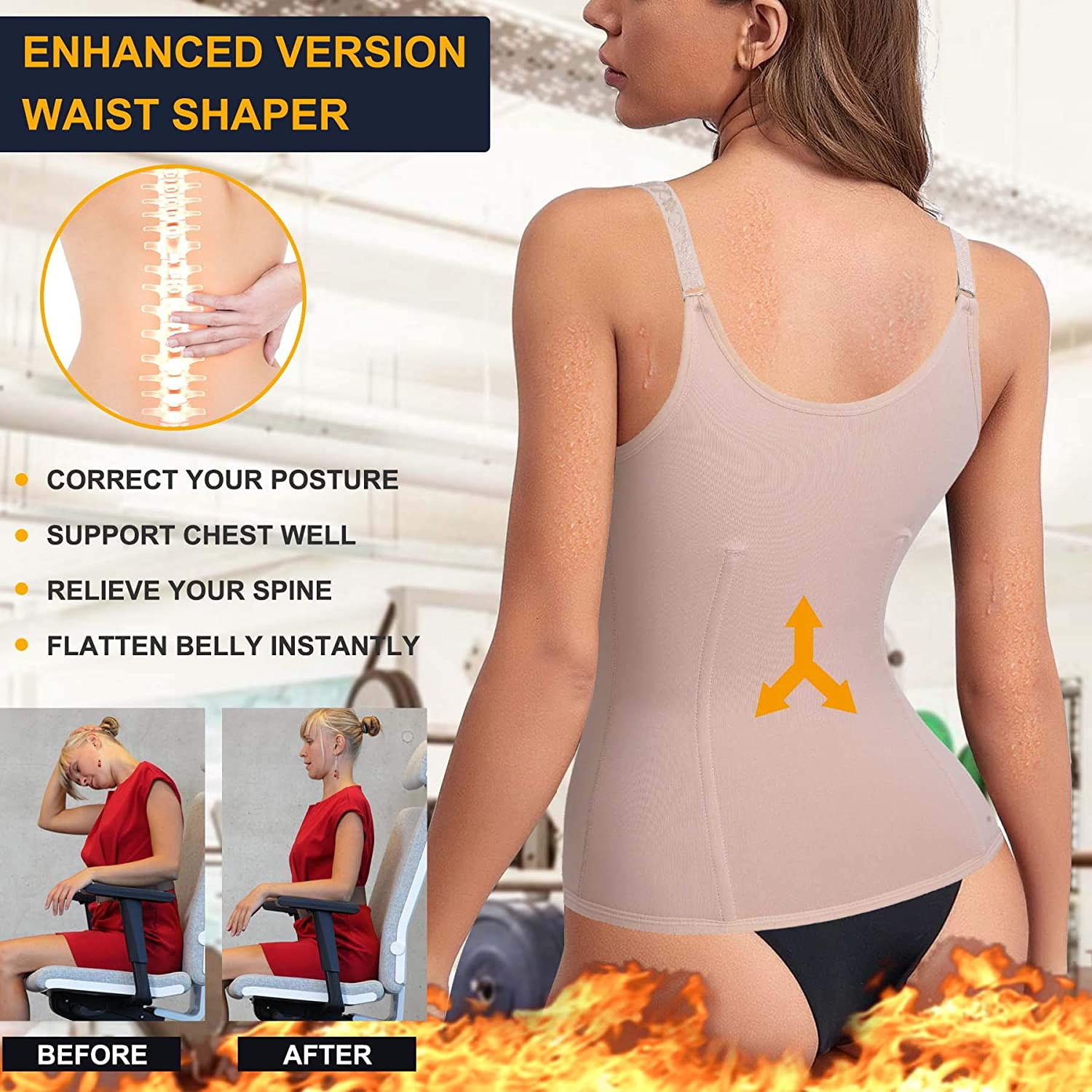 Eleady Womens Waist Trainer Corset Vest Weight Loss Breathable Tank Tops Tummy  Control Shapewear Slimming Body Shaper (Beige, Small) at  Women's  Clothing store
