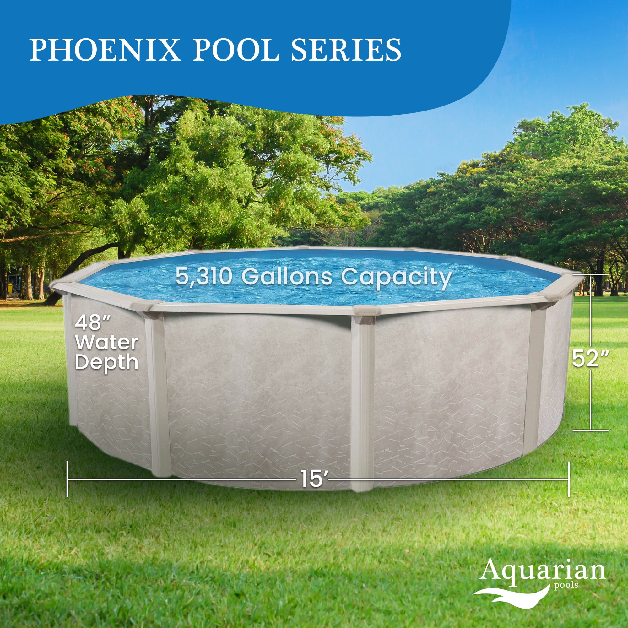 Aquarian Phoenix 15' x 52" Steel Frame DIY Family Size Above Ground Pool