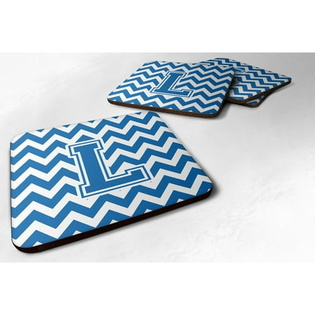 

Carolines Treasures CJ1056-LFC Letter L Chevron Blue and White Foam Coaster Set of 4 3 1/2 x 3 1/2 multicolor