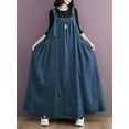 thumbnail image 3 of Denim Jumper Dress for Women Loose Version Baggy Style Maxi Length Adjustable Straps Wide Hemline Blue M, 3 of 6