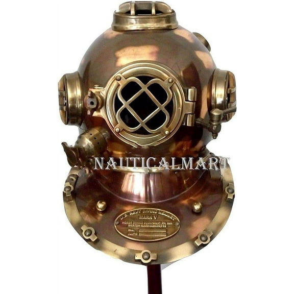 NauticalMart US Navy Mark V Antique Diving Divers Helmet Brass Steel 18'' Maritime Gift