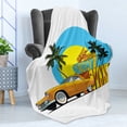 thumbnail image 4 of Retro Soft Flannel Fleece Throw Blanket, Vintage Car in Magic City Miami with Exotic Coconut Trees Sunny Day Beach, Cozy Plush for Indoor and Outdoor Use, 50" x 60", Yellow Blue Orange, by Ambesonne, 4 of 5