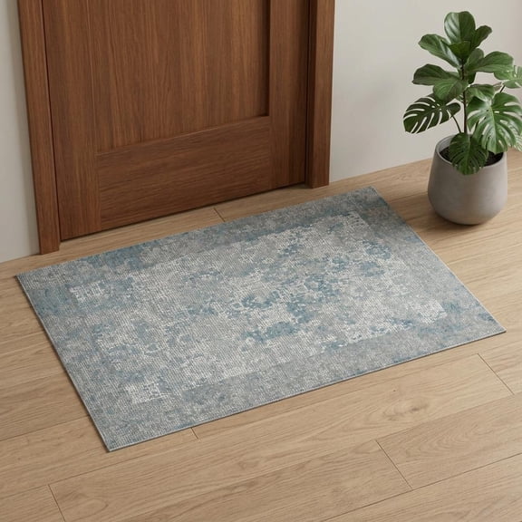 2' X 3' Gray Blue And Ivory Medallion Area Rug