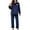 Navy Blue, variant on Women Pajamas Suit - 2 Pcs/Set Fall Winter Round Neck Long Sleeve Flannel Top Thick Loose Elastic Waist Trousers Sleepwear Casual Home Wear