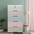 thumbnail image 4 of CNCEST 5-Tier Drawers Dresser Storage Cabinet w/Wheels&Lock for Storing Clothes,Toys,Books Easy Movement(Macaron Color), 4 of 9