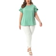 thumbnail image 2 of Agnes Orinda Women's Plus Size Summer Tops Ruffle Short Sleeve Crewneck Blouses Solid Casual Shirts 4X Light Green, 2 of 6