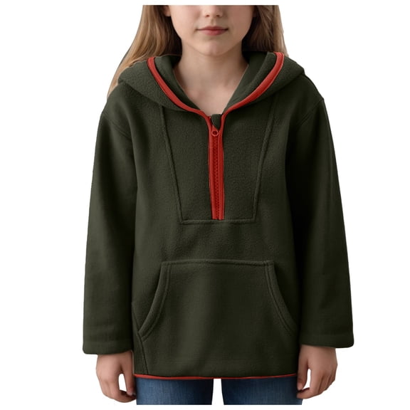 Sopiago Girls Half Zip Hoodies Casual Long Sleeve Oversized Sweatshirt Kids Cute Stand Collar Pullover with Pocket Green,3-4 Years