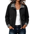 thumbnail image 2 of Mifsaly Womens Bomber Jackets Zip Up Collared Plaid Lining Windbreaker Jacket Fall Winter Windproof Comfort Daily Wear Outdoor Activity Work Office Casual Outfits Black,S, 2 of 5
