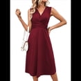 thumbnail image 1 of Vestido de Verano para Mujer, Cruzado, con Escote en V, Sin Mangas, Acampanado, Color Rojo Vino, Talla XL, 1 of 8