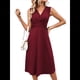 thumbnail image 1 of Vestido de Verano para Mujer, Cruzado, con Escote en V, Sin Mangas, Acampanado, Color Rojo Vino, Talla XL, 1 of 8