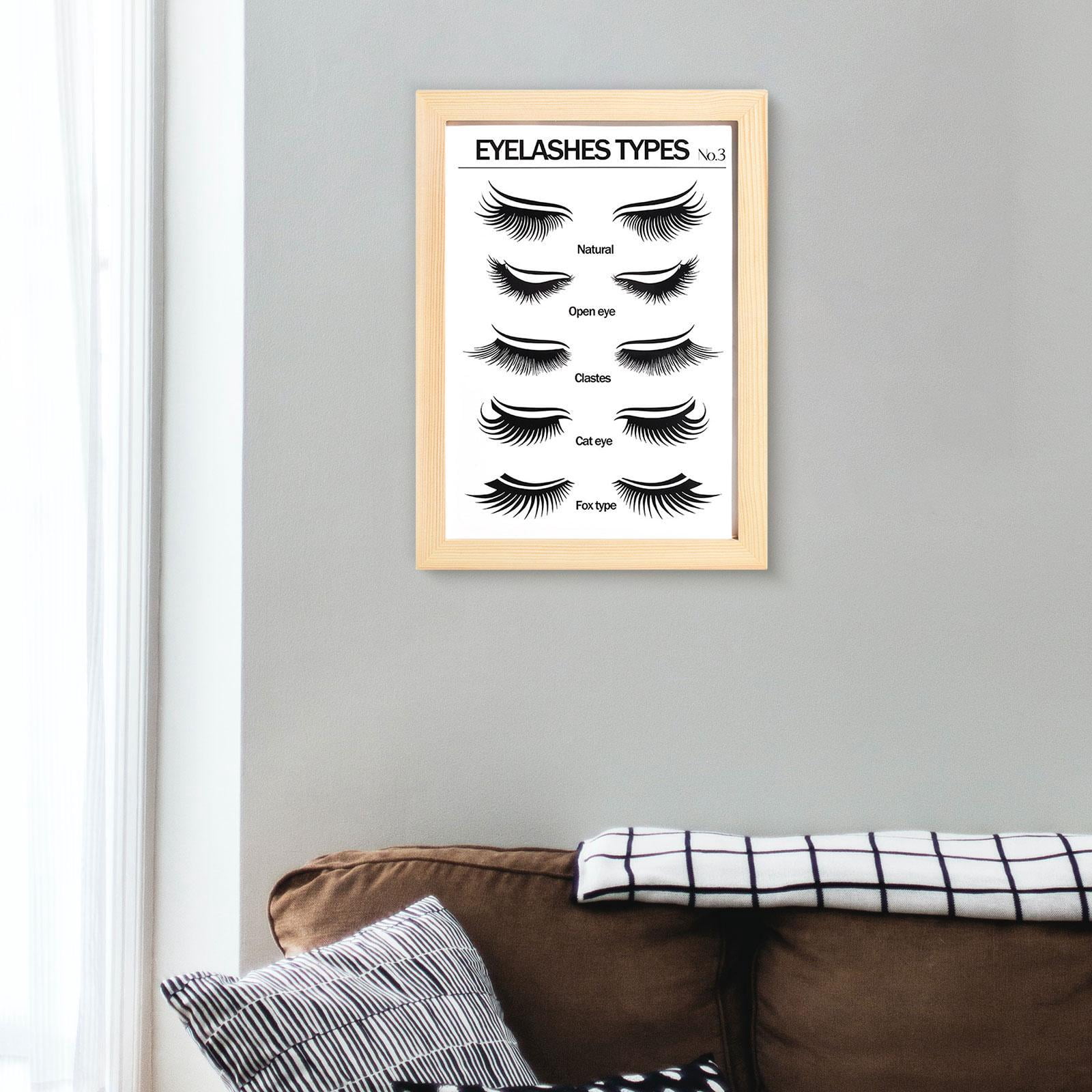 TOOYFUL Lashes Wall Art Eyelash Guide Wooden Frame Walls Decoration Eyelash Wall Decor for Lashes Studios Home Decor B