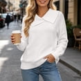 thumbnail image 5 of Vynhevius Women Sweater Solid Asymmetric Lapel Long Sleeve Casual Loose Knit Pullover Top, 5 of 5