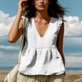 thumbnail image 6 of TGSLY Women's Linen Deep V-Neck Tank Tops Dressy Casual Ruffle Detail Solid Color Sleeveless Vest Lightweight Soft Elastic Waist Tshirts S, 6 of 7
