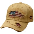 thumbnail image 2 of 250th Anniversary Baseball Cap, Distressed Denim Hat with Embroidered USA Flag, Vintage Ripped Adjustable Snapback for Independence Day, Semiquincentennial and National Holiday Celebration-Khaki, 2 of 6