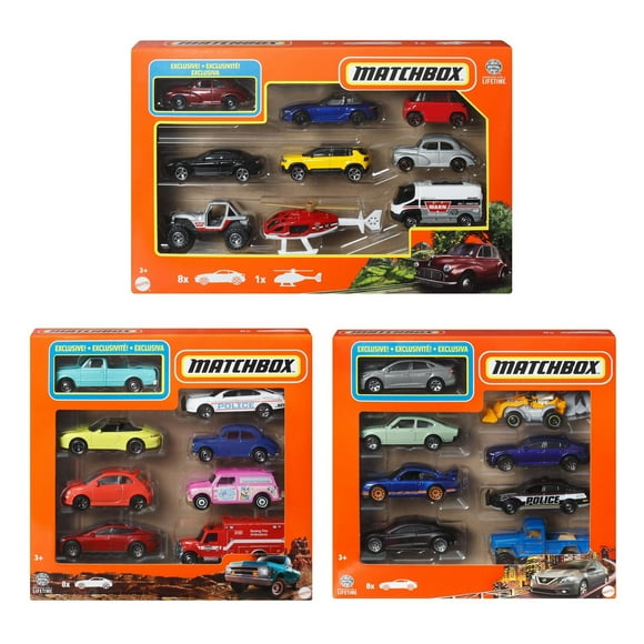 Ensemble de 25 véhicules Matchbox à l’échelle 1:64 (1 coffret de 9 et 2 coffrets de 8) (les styles peuvent varier)