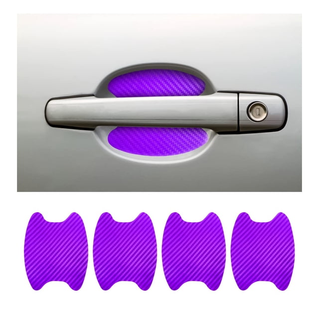4PCS Car Door Handle Sticker, Carbon Fiber Anti-Scratches Car Door Cup Protector, Non-Marking Auto Door Handle Protective Film, Universal for Most Car Handles,Purple