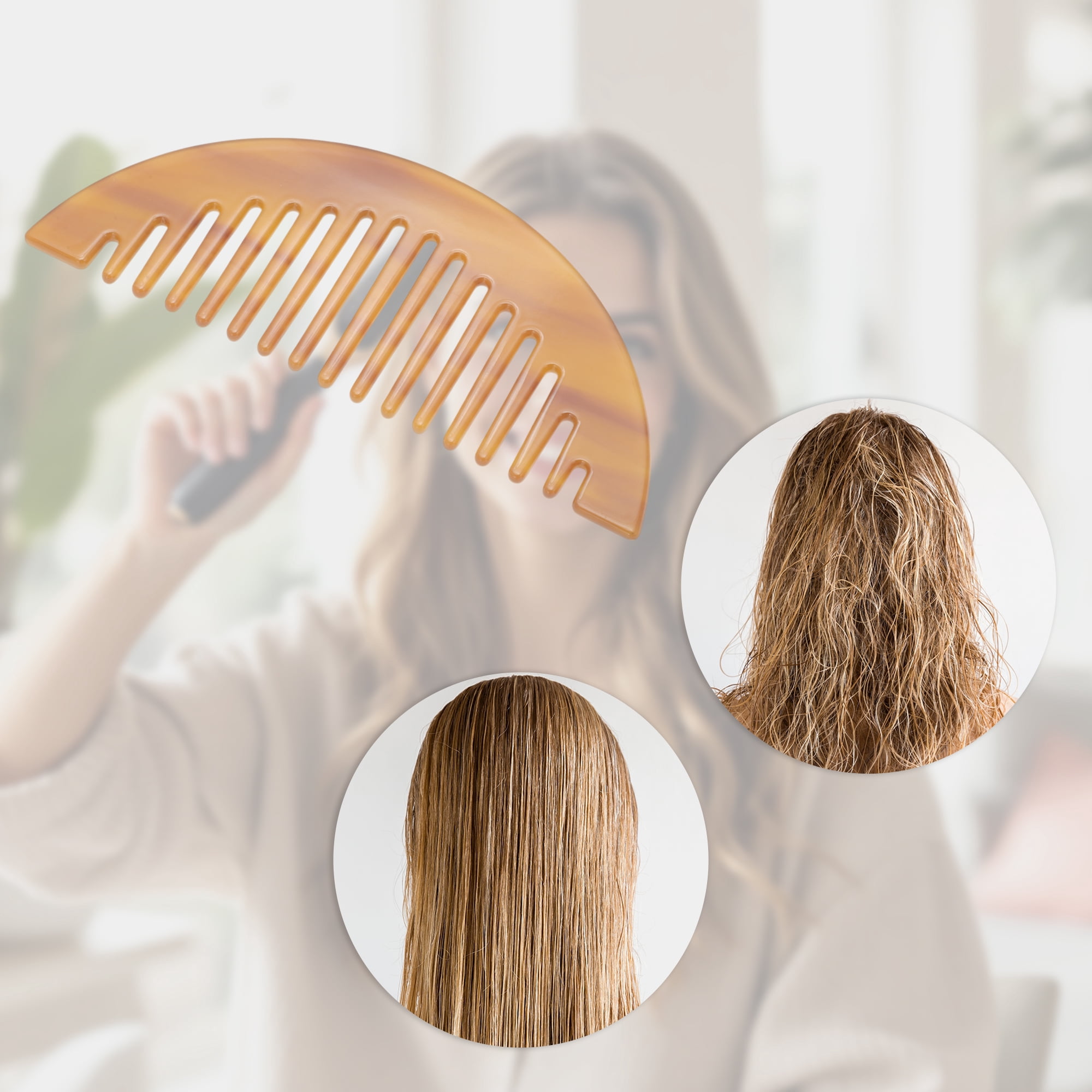 Unique Bargains 1 Pc Convenient Half Round Hair Comb for Making Hair Smooth Coffee