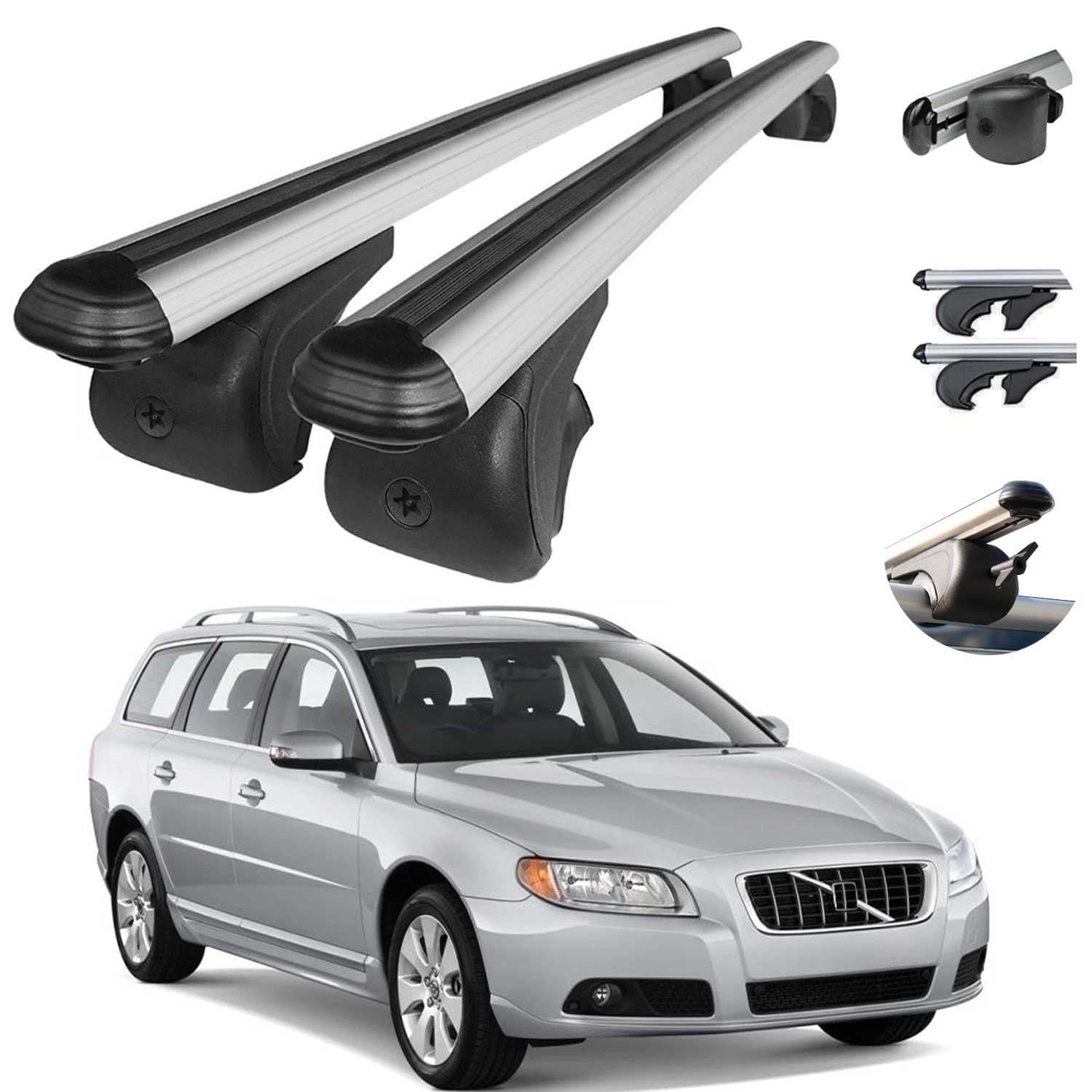Roof Rack Cross Bars Luggage Carrier Silver For Volvo V70 XC70 2008