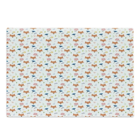 Fox Cutting Board, Repetitive Pattern with Animal Head Hearts and Colorful Flowers Nature Themed, Decorative Tempered Glass Cutting and Serving Board, in 3 Sizes, by Ambesonne