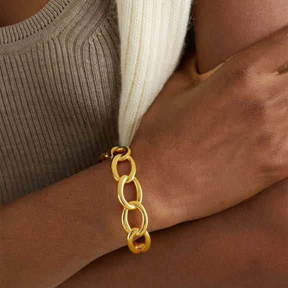 Cuban Link Stainless Steel Bracelet for Men & Women, Heavy Duty Adjustable Gold Tone Chain, Unisex Statement Jewelry for Everyday Wear