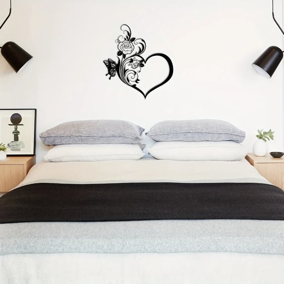 1pc Heart-shaped metal wall decoration with rose and butterfly elements. Suitable for bedroom living room Valentine's Day decoration wedding anniversary gift love anniversary gift small love heart