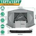 thumbnail image 5 of HOTEEL 15x15 ft Pop Up Gazebo Screen House Tent for Camping with 7 Sidewalls and Mosquito Netting, Waterproof, UV Resistant, Portable Carry Bag, for Outdoor Camping, Lawn and Backyard, Gray, 5 of 10