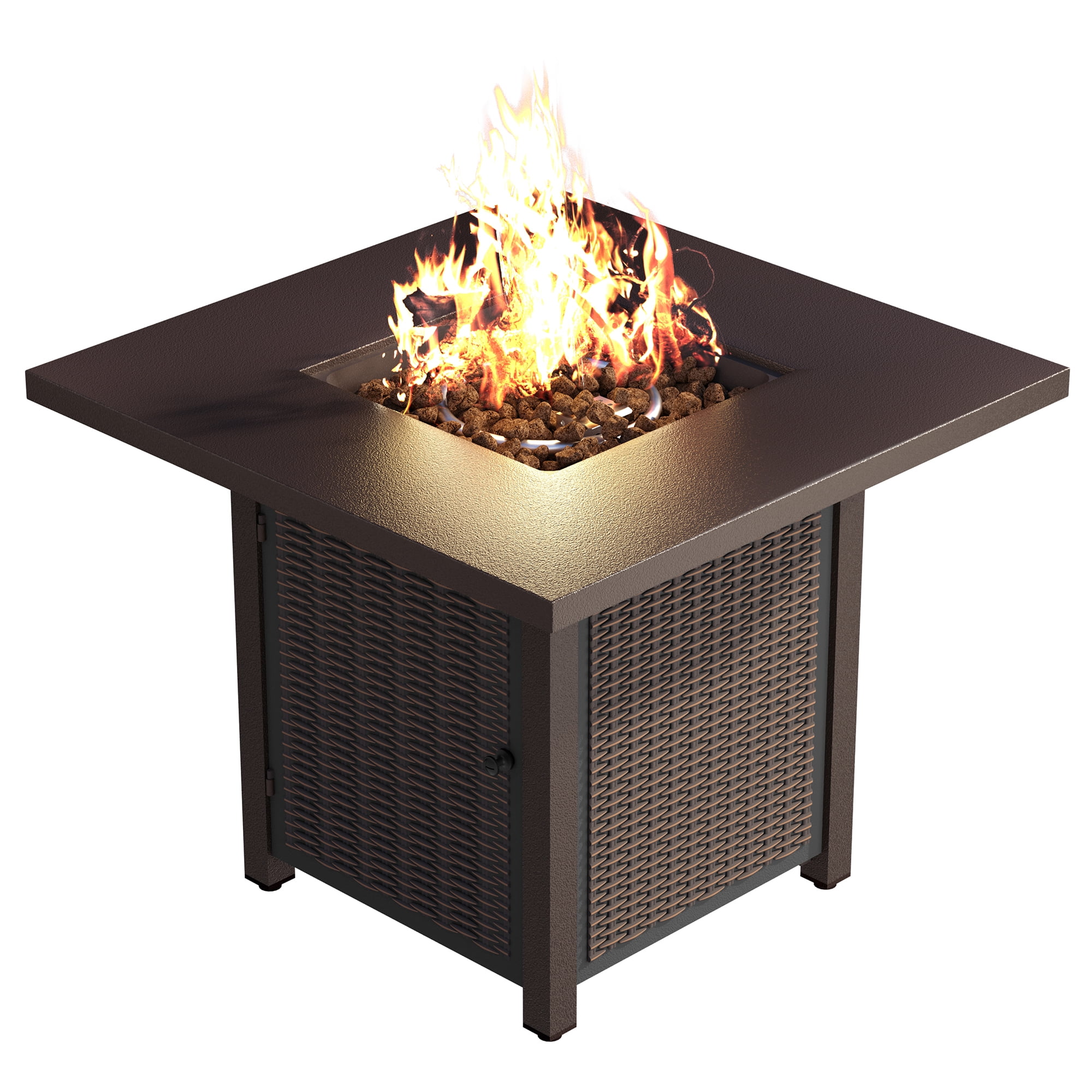 Outside Party Rattan & Wicker Base Patio 50000 BTU Square Gas Fire Table with Lid & Lava Rock Firepit Table for Outdoor LEGACY HEATING 32 inch Gas Propane Fire Pit Table Yard Grey and Black 