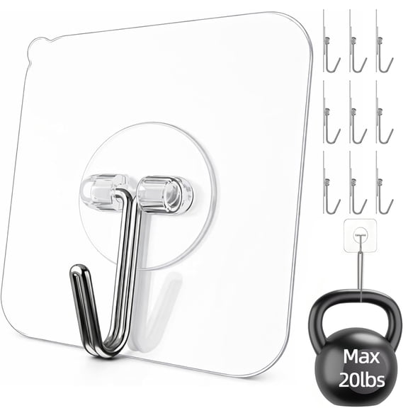10pcs Heavy Duty Adhesive Wall Hooks For Office Walls No Drill,Walls No Damage Hooks,Sticky Clear Towel Hook,Transparent Stainless Steel Hook,For Home,Bathroom,Kitchen,Office,Outdoor