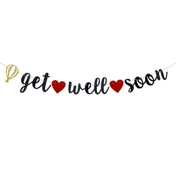 Get Well Soon Banner Black Glitter Cancer Survivor Party Banner/Cancer Awareness/Cancer Free Party Decorations After Surgery Recovery Gifts for Men or Women