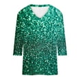 thumbnail image 5 of JTZGDY Sequin Tops for Women Plus Size 3/4 Sleeves Glitter Sparkly Printed Sexy V Neck Basic T-Shirts Dressy Casual Summer Oversized Tunic Blouse Multicolor#02 S, 5 of 6