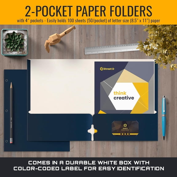 Two Pocket Portfolio Folders, 50-Pack, Navy Blue, Letter Size Paper Folders, 50 Pieces, Dark Blue