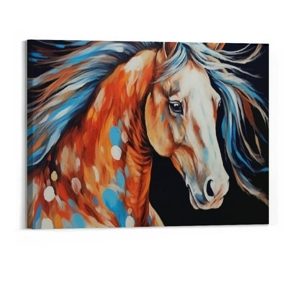 Shiartex  Horse Native American Decor Colorful Southwestern Indian Horse Canvas Wall Art Framed Poster Prints Native Indian Horse Picture Artwork Home Bedroom Living Room Decor - 20x16 Inch