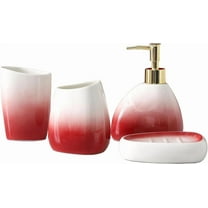 Bathroom Accessory Set, 4 Pcs White & Red Gradient Ceramic Bathroom Cabinet with Soap Dispenser Soap Dish Gargle Cup Toothbrush Holder, Fashion Bathroom Decor for Home Apartment Hotel (Red)
