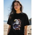 thumbnail image 4 of Women's T-Shirts, Patriotic American Flag Bald Eagle Cotton Crewneck Tee Short Sleeve Casual Tops Loose Graphic T-Shirt Black, XL, 4 of 7