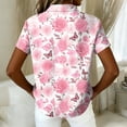 thumbnail image 5 of Women's Hawaiian Summer Beach Shirt Floral Tropic Print Short Sleeve V Neck Button Up Tops Pink 2XL, 5 of 5